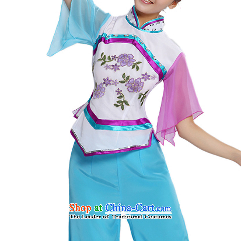 Time to a dance performance Syria Yangko Services 2015 new stage costumes fan dance wearing traditional dance costumes female performers in packaged older Fan Dance light blue 5XL, time Syrian shopping on the Internet has been pressed.