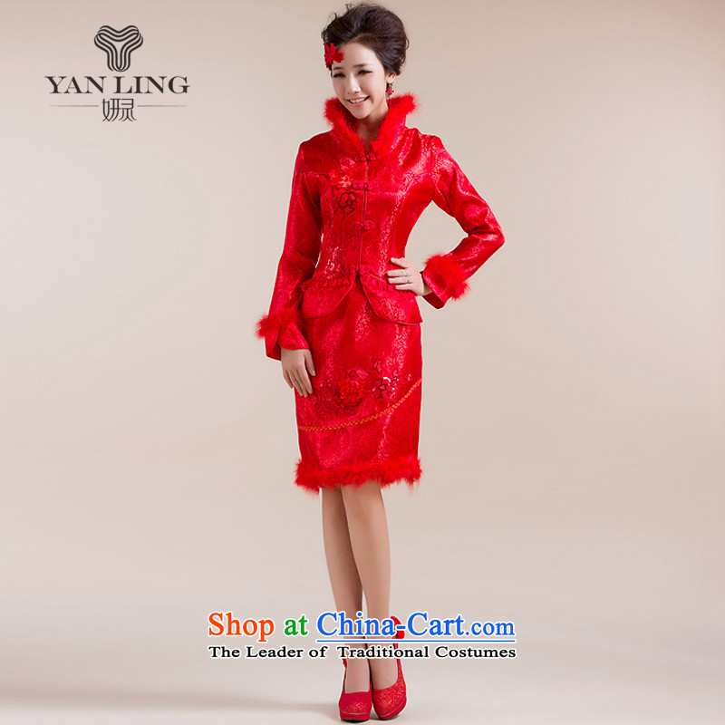 Charlene Choi Ling 2015 new winter cheongsam new marriage bows qipao winter cotton qipao feather gross for XL, Charlene Choi spirit has been pressed shopping on the Internet