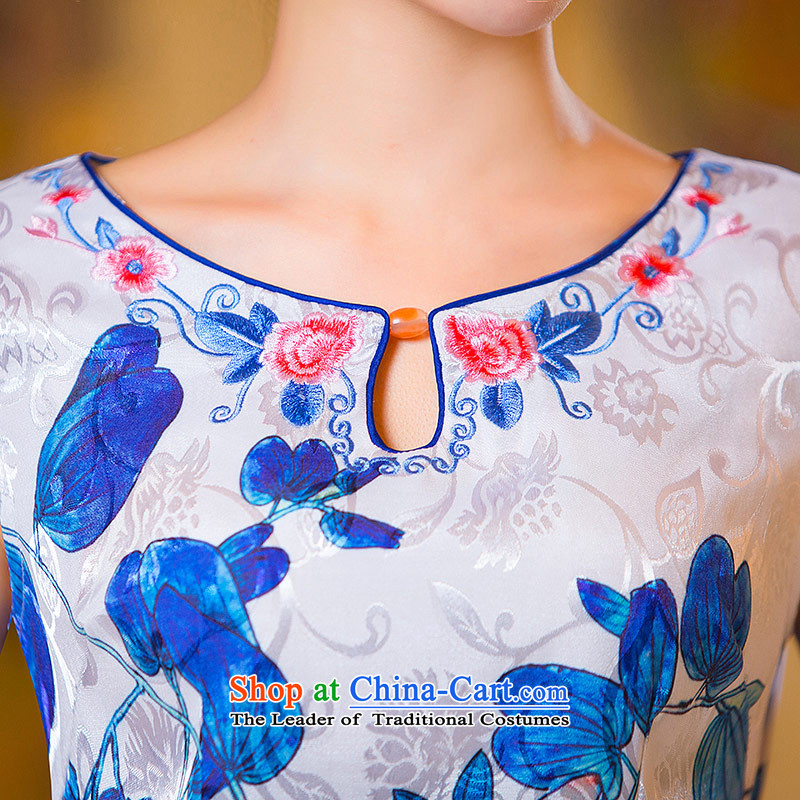 Love of the overcharged Mock-neck retro 2015 Summer new round-neck collar agate Shek Sau San graphics package and blue qipao thin tailor-made exclusively concept message size that the love of the overcharged shopping on the Internet has been pressed.