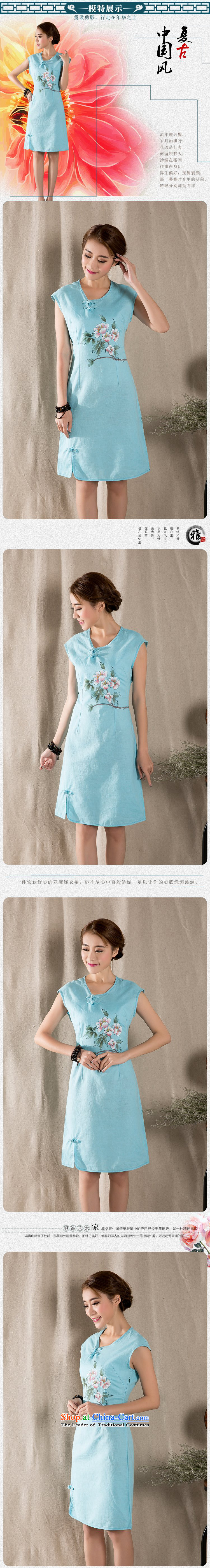 Yi Yi Lian Lian 2015 Summer new arts retro cotton linen dress hand painted cotton linen Sau San improved cheongsam dress skyblue L picture, prices, brand platters! The elections are supplied in the national character of distribution, so action, buy now enjoy more preferential! As soon as possible.