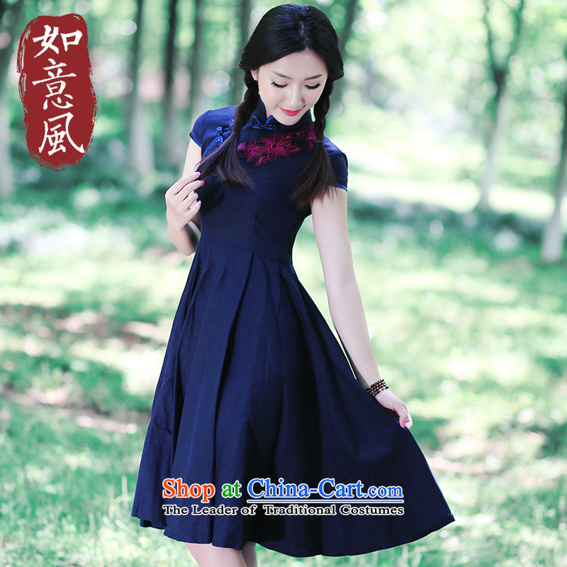 After a wind of nostalgia for the arts van 2015 Summer collar dresses ethnic qipao China wind dresses 5406 5406 S, after the wind has been pressed blue shopping on the Internet