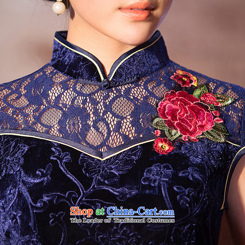 Love of the overcharged China wind collar Chinese 2015 Summer improved qipao new Lace Embroidery Career Video thin package and Sau San dresses Blue M love of the overcharged shopping on the Internet has been pressed.