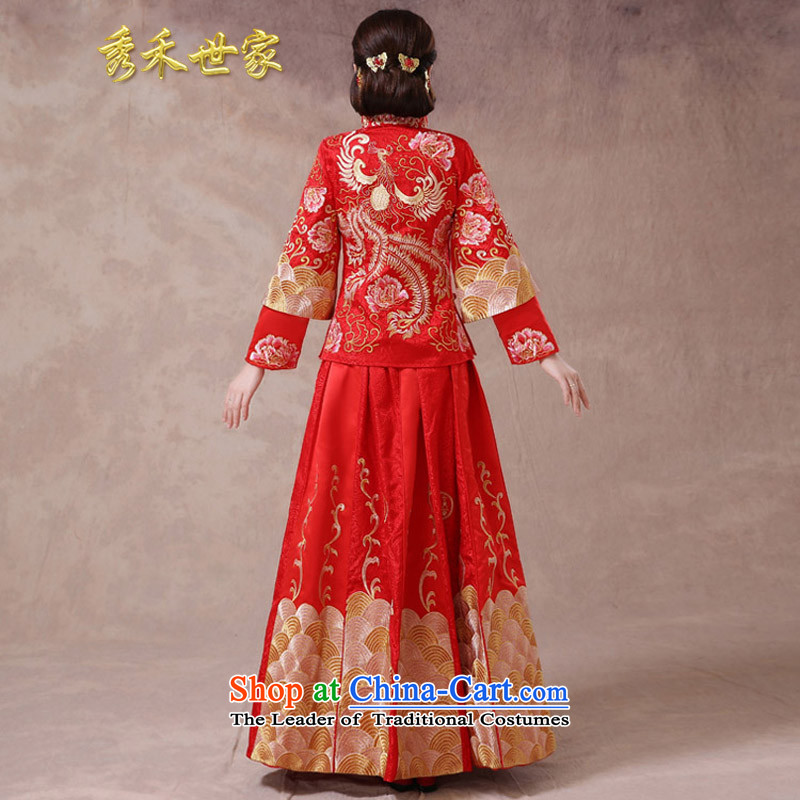 Sau Wo Saga Soo Wo Service bridal dresses toasting champagne summer Chinese dragon costume use hi-service long-sleeved qipao Wedding dress-soo and large red L, Sau Wo family shopping on the Internet has been pressed.