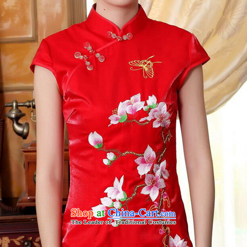 Figure for summer flowers Ms. New Chinese qipao gown ramp improved collar embroidered short the lift mast temperament bows cheongsam dress figure color M floral shopping on the Internet has been pressed.