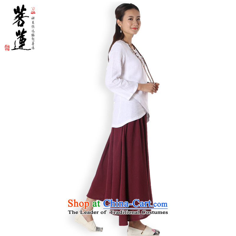 On Lin Yi cotton linen retreat women fall flax I should be grateful if you would have a ball-painted Zen Services China wind yoga services white T-shirt , L, pursue Wu , , , shopping on the Internet