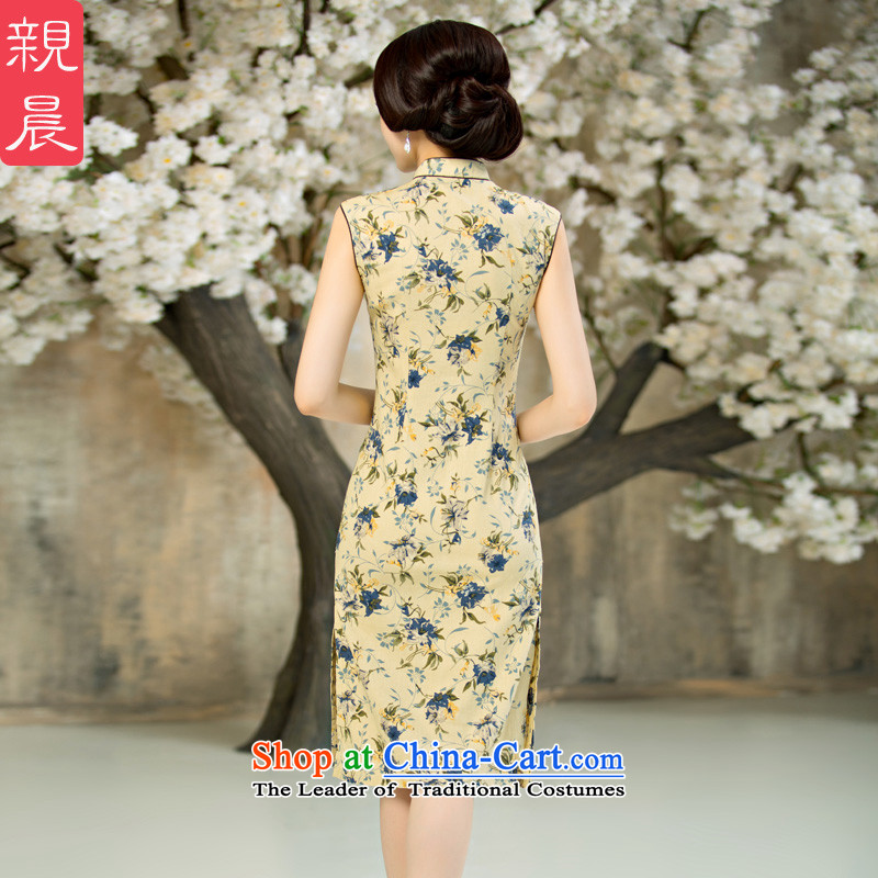 The new 2015 pro-morning improved stylish qipao skirt retro summer daily short of Ms. cotton linen cheongsam dress short of pro-morning.... 2XL, shopping on the Internet