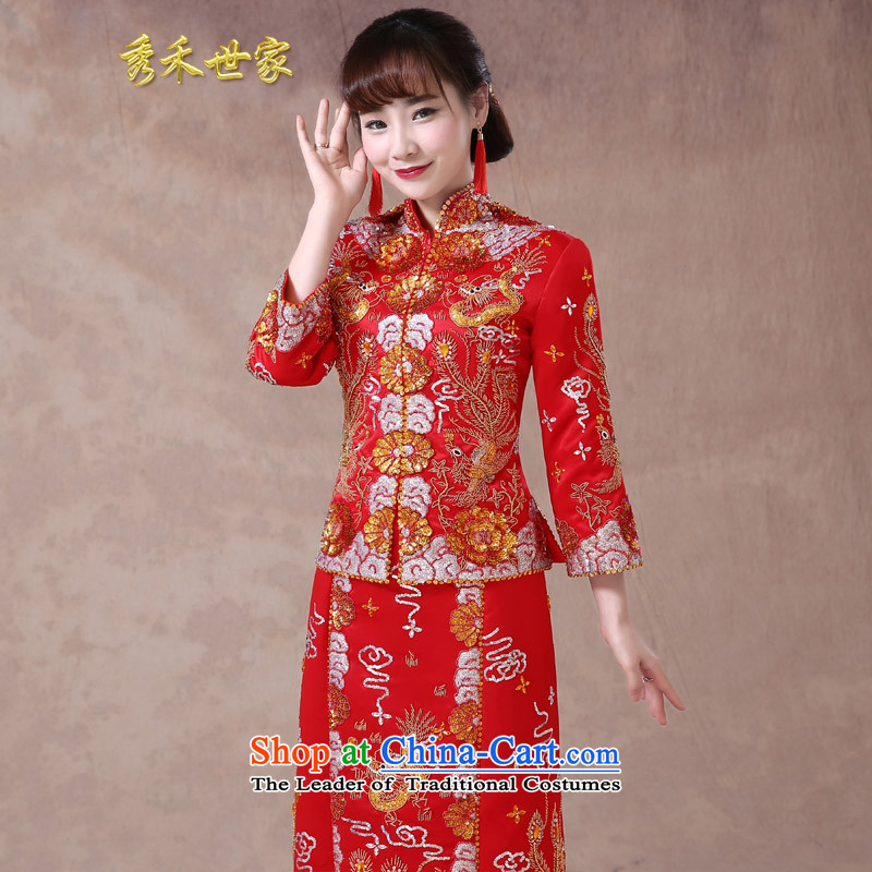 Sau Wo Saga Soo-wo service use skirt bride toasting champagne dragon serving wedding dress red Chinese wedding retro wedding dress 2015 new cheongsam summer large red M of the Paridelles, Sau Wo Shopping on the Internet has been pressed.