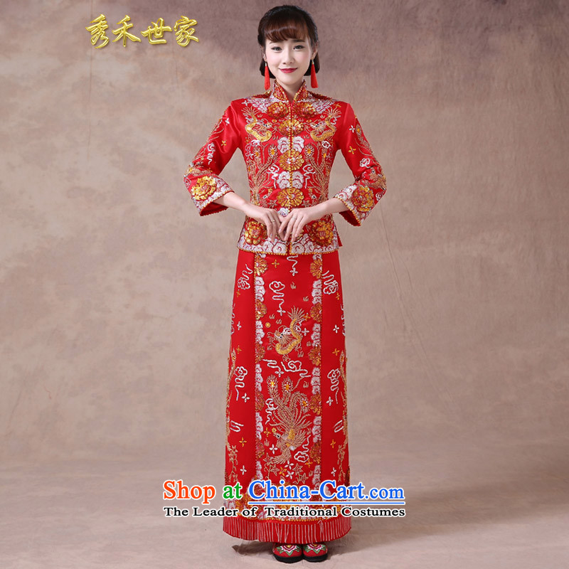 Sau Wo Saga Soo-wo service use skirt bride toasting champagne dragon serving wedding dress red Chinese wedding retro wedding dress 2015 new cheongsam summer large red M of the Paridelles, Sau Wo Shopping on the Internet has been pressed.