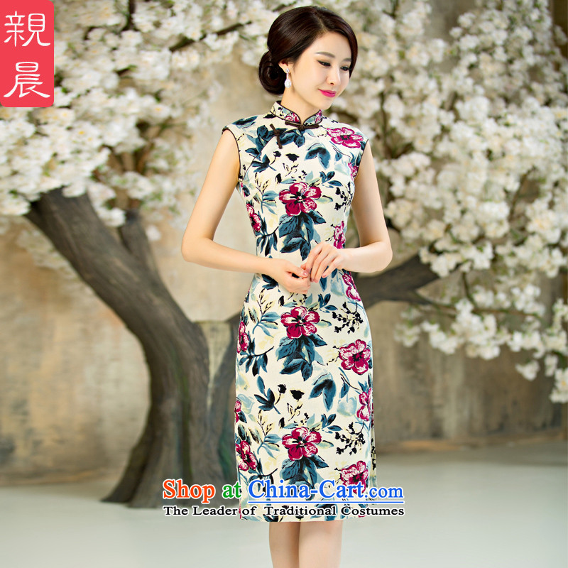 The pro-am daily, the new 2015 improved cheongsam dress summer retro style short, short-sleeved cheongsam dress suit L