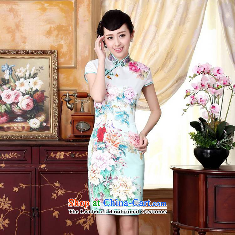 In accordance with the Love l new women's stylish decorated in Tang Dynasty Autumn Mudan Emulation Silk flower positioning of Sau San Tong replacing cheongsam dress shorts Lgd/z0020# -B light blue 2XL Photo, prices, brand platters! The elections are supplied in the national character of distribution, so action, buy now enjoy more preferential! As soon as possible.
