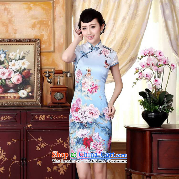 In accordance with the Love l new women's stylish decorated in Tang Dynasty Autumn Mudan Emulation Silk flower positioning of Sau San Tong replacing cheongsam dress shorts Lgd/z0020# -B light blue 2XL Photo, prices, brand platters! The elections are supplied in the national character of distribution, so action, buy now enjoy more preferential! As soon as possible.
