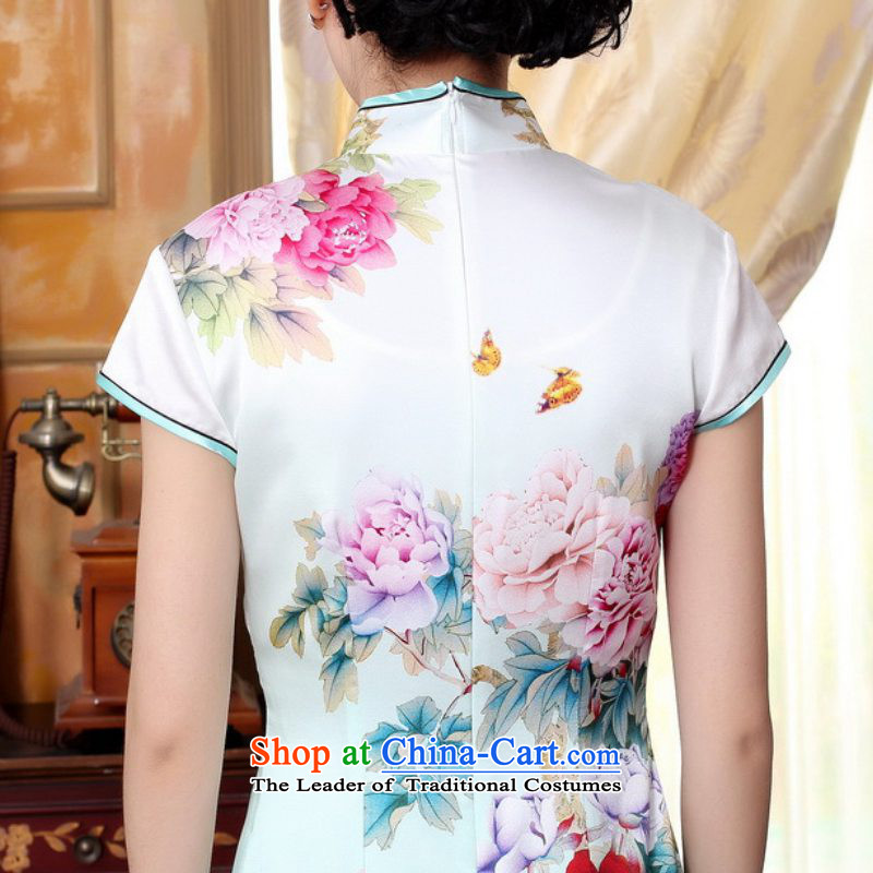 In accordance with the Love l new women's stylish decorated in Tang Dynasty Autumn Mudan Emulation Silk flower positioning of Sau San Tong replacing cheongsam dress shorts Lgd/z0020# -B light blue 2XL, according to love l , , , shopping on the Internet