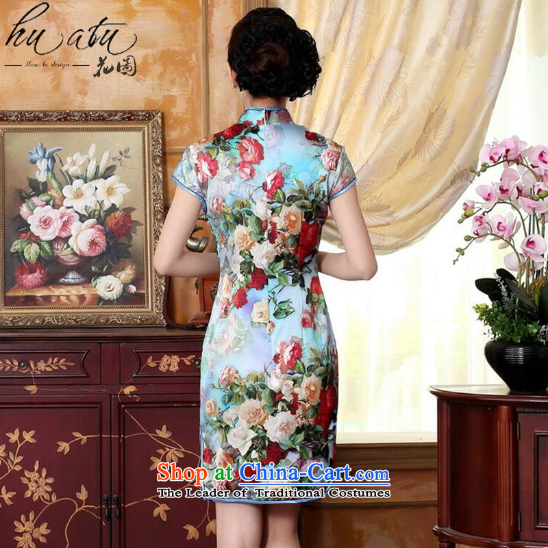 Floral heavyweight Ms. Silk Cheongsam retro improved Mock-neck herbs extract poster stretch of Sau San double short qipao 2XL, flowers to spend figure , , , shopping on the Internet