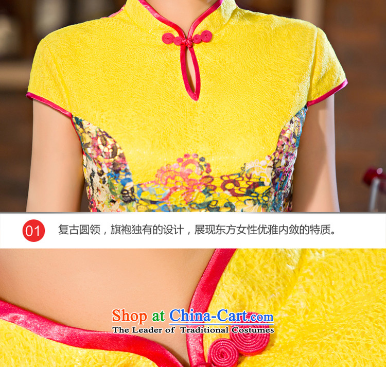 The pro-am new daily qipao 2015 skirt Fashion Ms. summer improved retro long crowsfoot cheongsam dress yellow S picture, prices, brand platters! The elections are supplied in the national character of distribution, so action, buy now enjoy more preferential! As soon as possible.