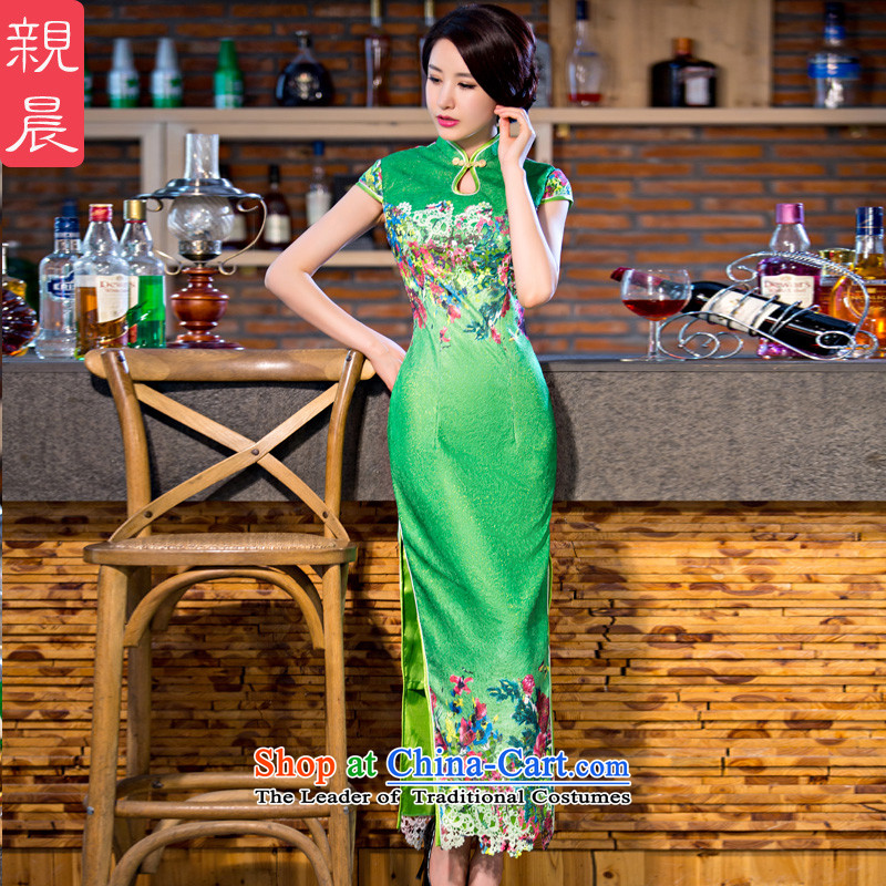 The pro-am daily new improvements by 2015 stylish cheongsam dress Ms. summer long short-sleeved lace cheongsam dress green 2XL, pro-am , , , shopping on the Internet