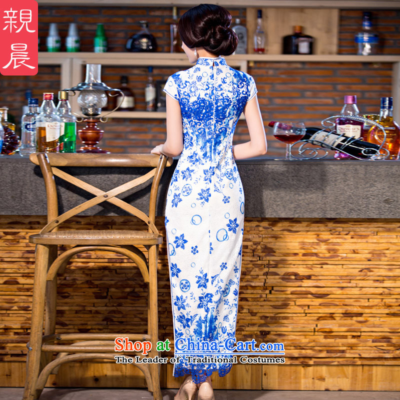 At 2015 new parent cheongsam dress improved stylish summer day-to-day long retro Ms. short-sleeved cheongsam dress blue 2XL, pro-am , , , shopping on the Internet