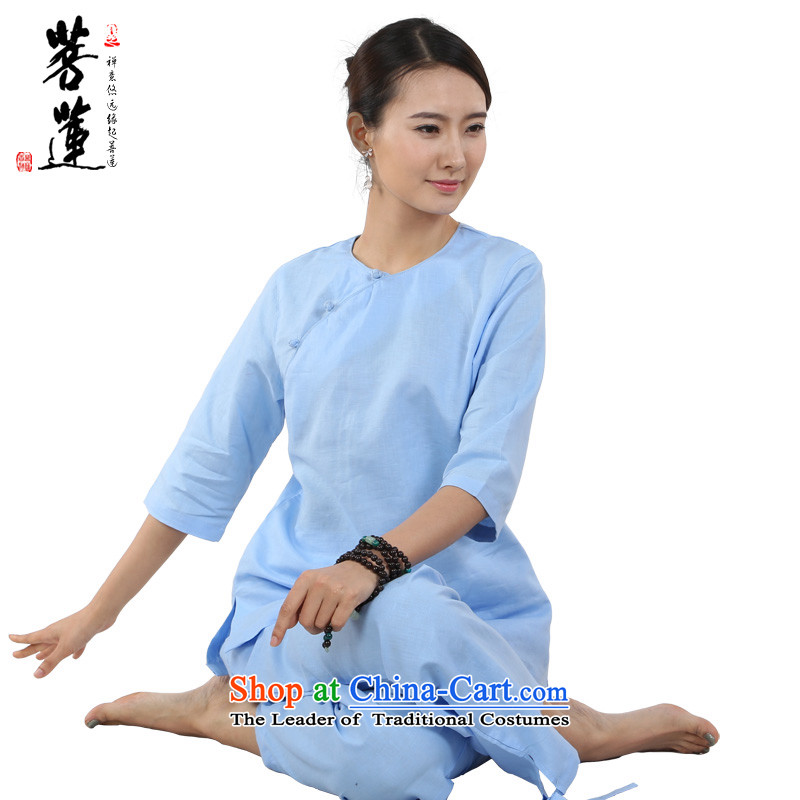 On Lin cotton linen retreat serving original women thin cotton linen flax, Tang dynasty meditation ball yoga services practice kit skyblue?L