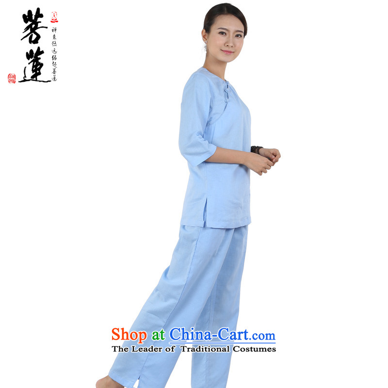On Lin cotton linen retreat serving original women thin cotton linen flax, Tang dynasty meditation ball yoga Services Practice Kit , L, pursue Wu , , , Blue shopping on the Internet
