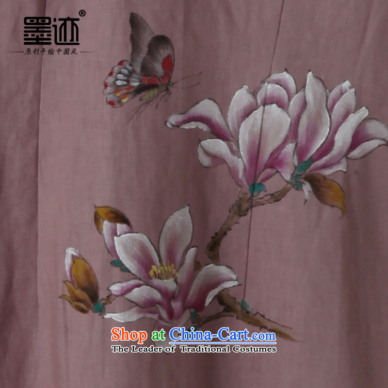 Ink hand-painted Tang dynasty linen lotus antique pink dresses , long-sleeved light violet ink has been pressed shopping on the Internet
