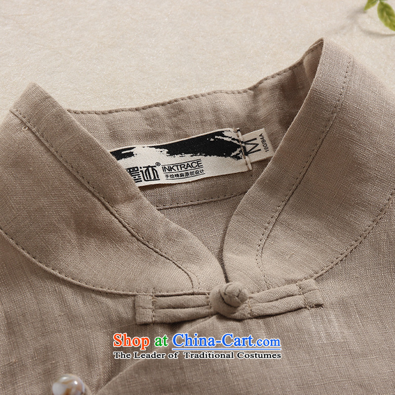 The original ink China wind load spring and summer cotton linen clothes hand-painted lotus female national wind linen tea services retreat serving T-shirt and brown M ink has been pressed shopping on the Internet
