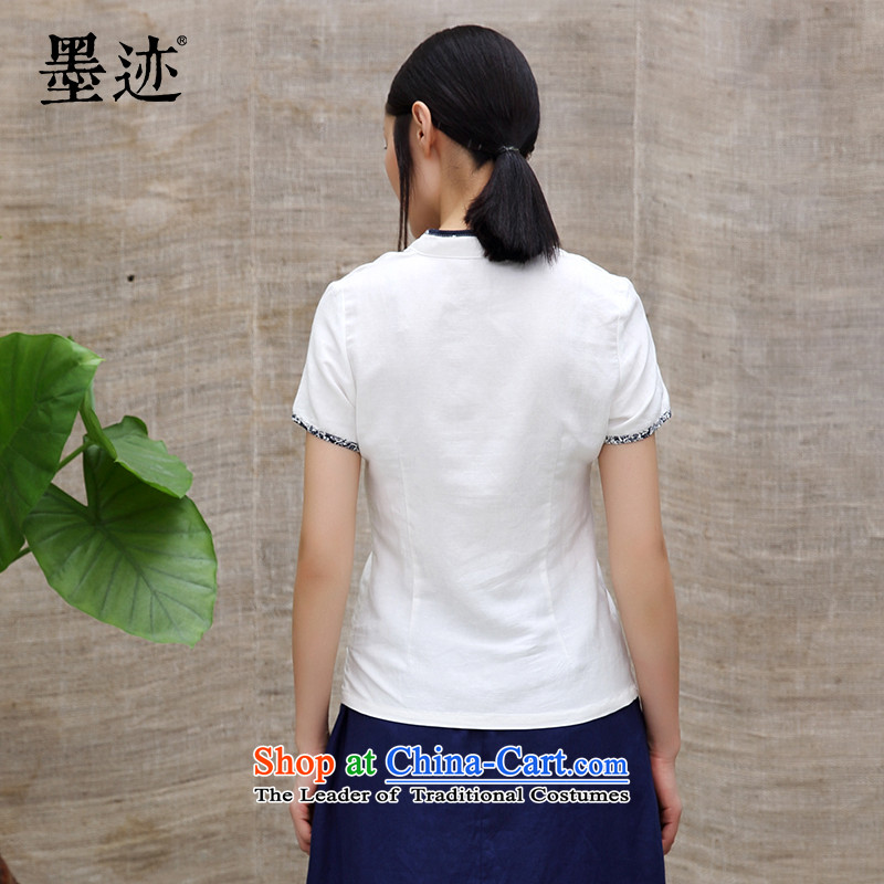 Ink summer new products the intuition of the orchids Tang blouses female Han-linen short-sleeved T-shirt national wind jacket white ink, L, , , , shopping on the Internet