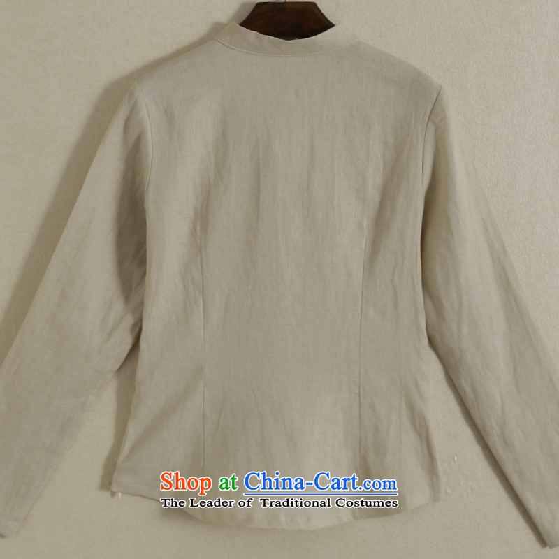 New Spring ink hand-painted cotton linen long-sleeved daily Han-Chinese Tang dynasty improved linen clothes women national khaki XXL, ink has been pressed shopping on the Internet
