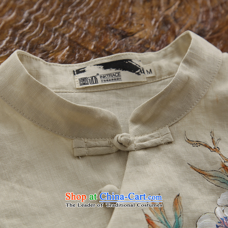 New Spring ink hand-painted cotton linen long-sleeved daily Han-Chinese Tang dynasty improved linen clothes women national khaki XXL, ink has been pressed shopping on the Internet