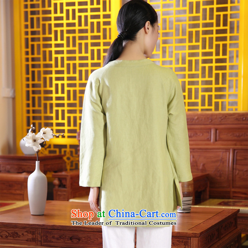Ink Install autumn 2014 cotton linen original Tang dynasty women improved Han-girl ethnic costumes of nostalgia for the hand-painted flowers light green L Xuan ink has been pressed shopping on the Internet