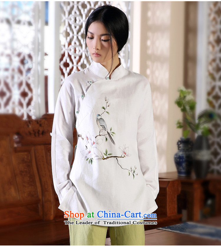 The autumn of the ink image bird painting autumn and winter new products hand-painted cotton linen Tang Dynasty Chinese Han-female national wind jacket white L picture, prices, brand platters! The elections are supplied in the national character of distribution, so action, buy now enjoy more preferential! As soon as possible.
