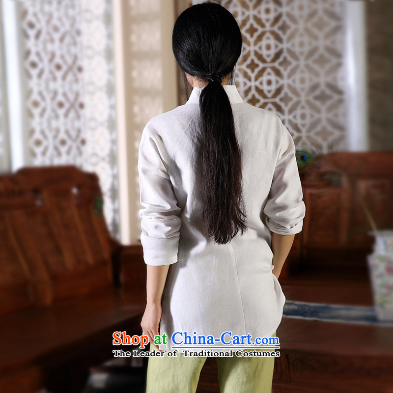 The autumn of the ink image bird painting autumn and winter new products hand-painted cotton linen Tang Dynasty Chinese Han-female national wind jacket white ink, L, , , , shopping on the Internet