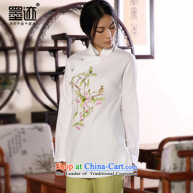 Ink 2014 autumn and winter new products hand-painted cotton linen Tang Dynasty Chinese Han-girl shirt national wind jacket white L, ink antique shopping on the Internet has been pressed.