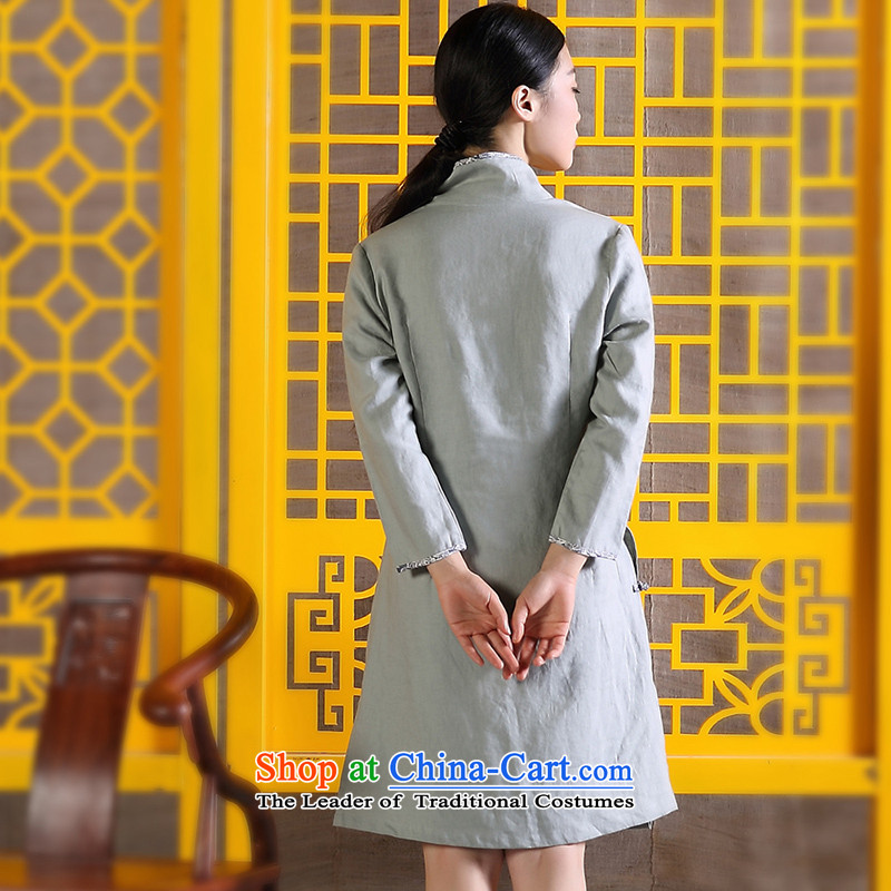 The size of the ink pack women autumn cotton linen flax Tang dynasty retreat Yi ethnic Han-improved hand painted art nouveau Female dress Light Gray Ink, L, , , , shopping on the Internet