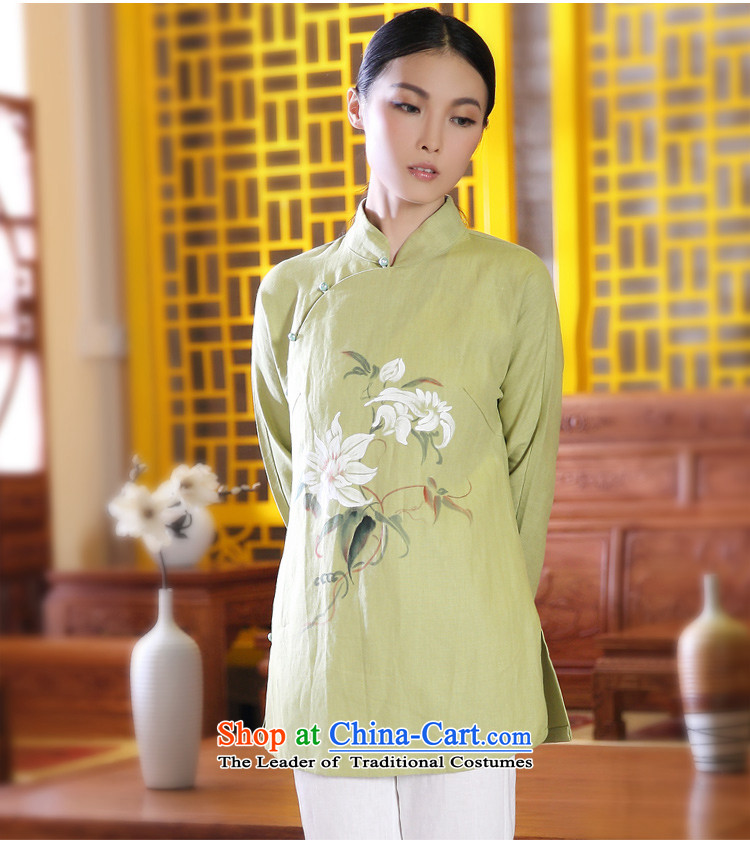 2015 new ink hand-painted cotton linen Tang Dynasty Chinese Han-girl shirt national wind jacket retro green L picture, prices, brand platters! The elections are supplied in the national character of distribution, so action, buy now enjoy more preferential! As soon as possible.