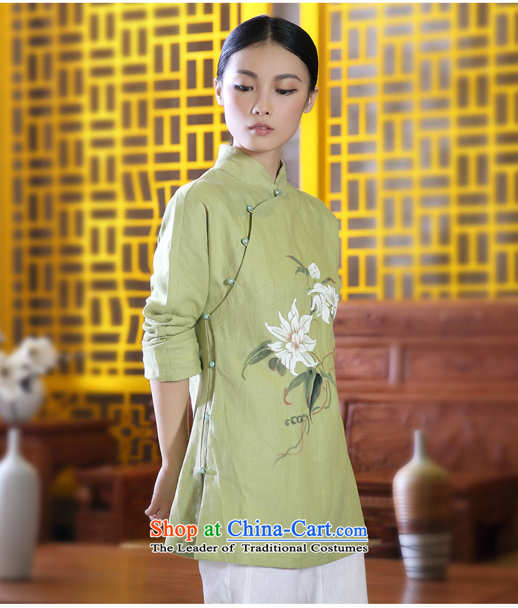 2015 new ink hand-painted cotton linen Tang Dynasty Chinese Han-girl shirt national wind jacket retro green L picture, prices, brand platters! The elections are supplied in the national character of distribution, so action, buy now enjoy more preferential! As soon as possible.