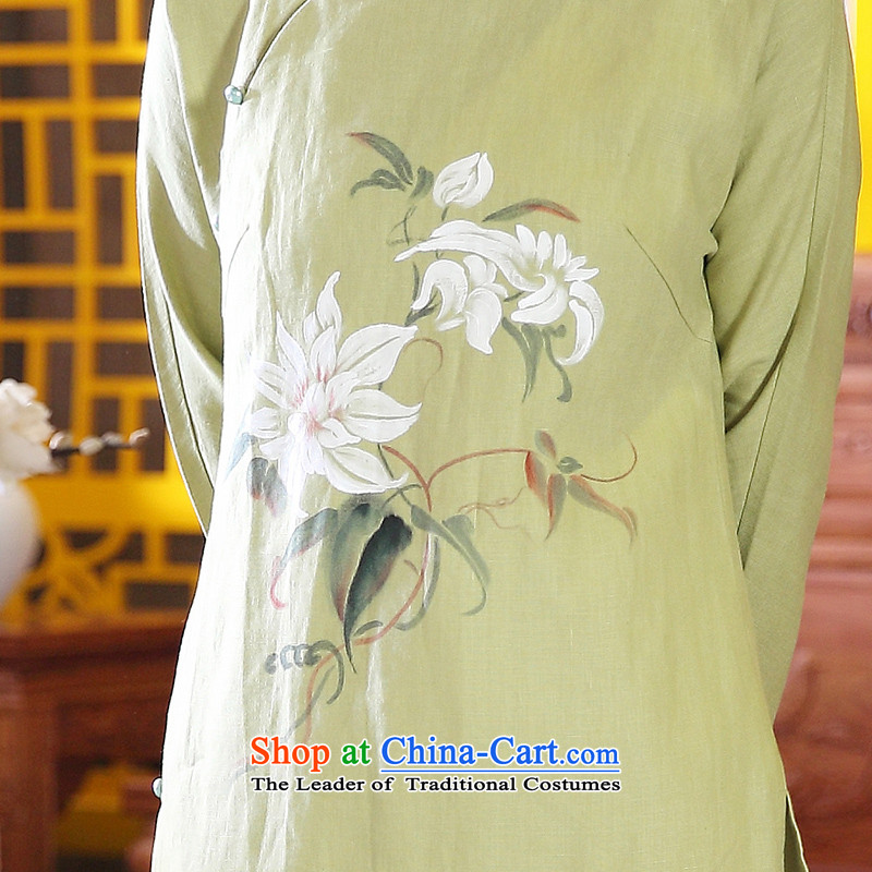 2015 new ink hand-painted cotton linen Tang Dynasty Chinese Han-girl shirt national wind jacket green L, Sepia ink has been pressed shopping on the Internet