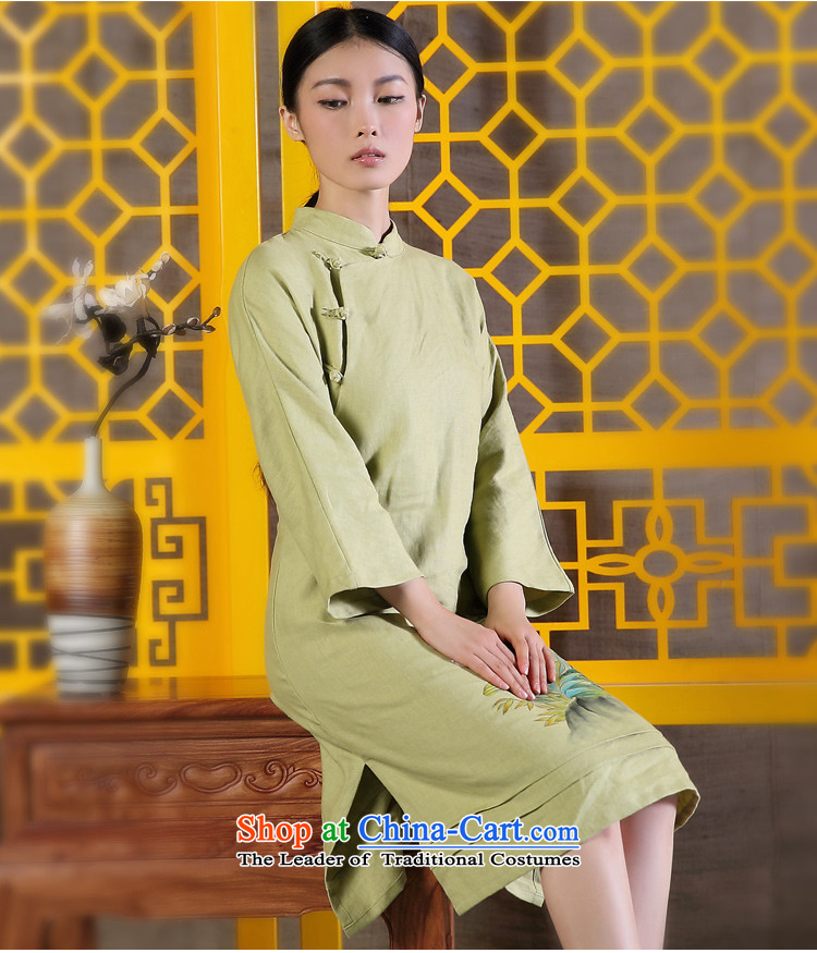 The size of the ink from the spring and autumn 2015 Women's new product improvement of ethnic Tang Dynasty Han-hand painted art nouveau linen dresses light green XL Photo, prices, brand platters! The elections are supplied in the national character of distribution, so action, buy now enjoy more preferential! As soon as possible.