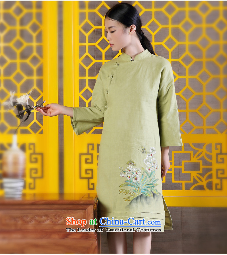 The size of the ink from the spring and autumn 2015 Women's new product improvement of ethnic Tang Dynasty Han-hand painted art nouveau linen dresses light green XL Photo, prices, brand platters! The elections are supplied in the national character of distribution, so action, buy now enjoy more preferential! As soon as possible.