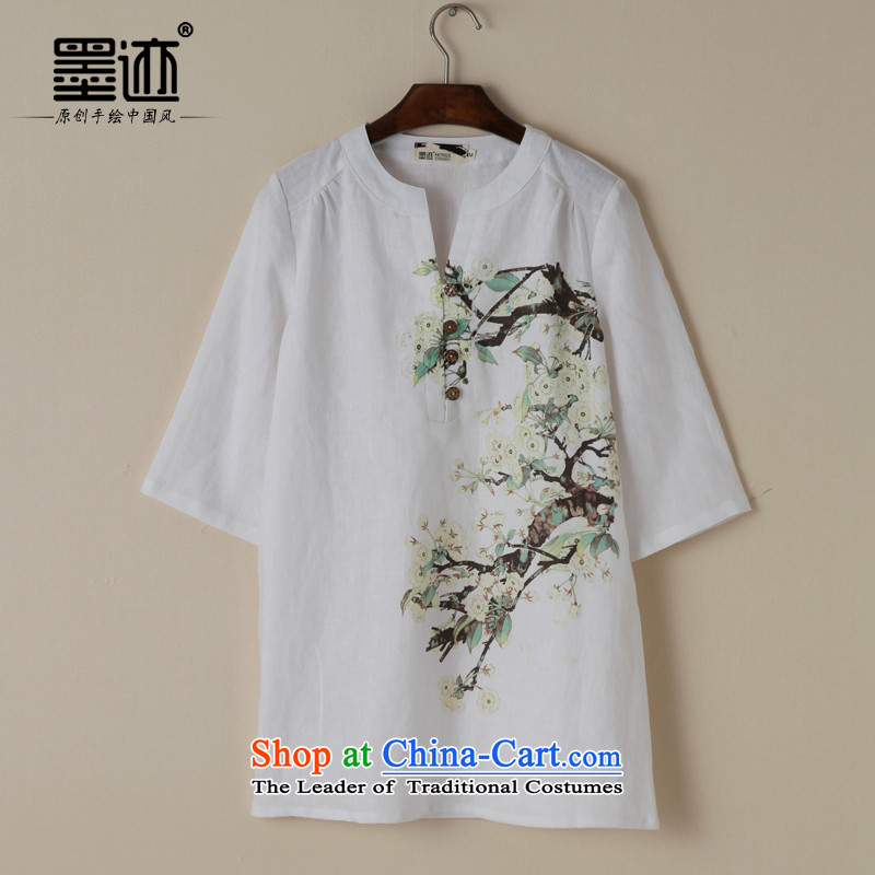 Ink Ewha Light Rain Fall with cotton linen dress linen Chinese Han-Tang dynasty women clothes hand-painted white XXL, Ethnic Arts ink has been pressed shopping on the Internet