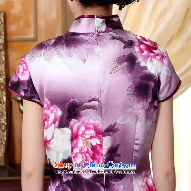 In accordance with the love of the summer l trendy new retro improvement of autumn peony silk poster positioning spend a short skirt Lgd/z0023#, Sau San qipao  2XL, figure in love l , , , shopping on the Internet