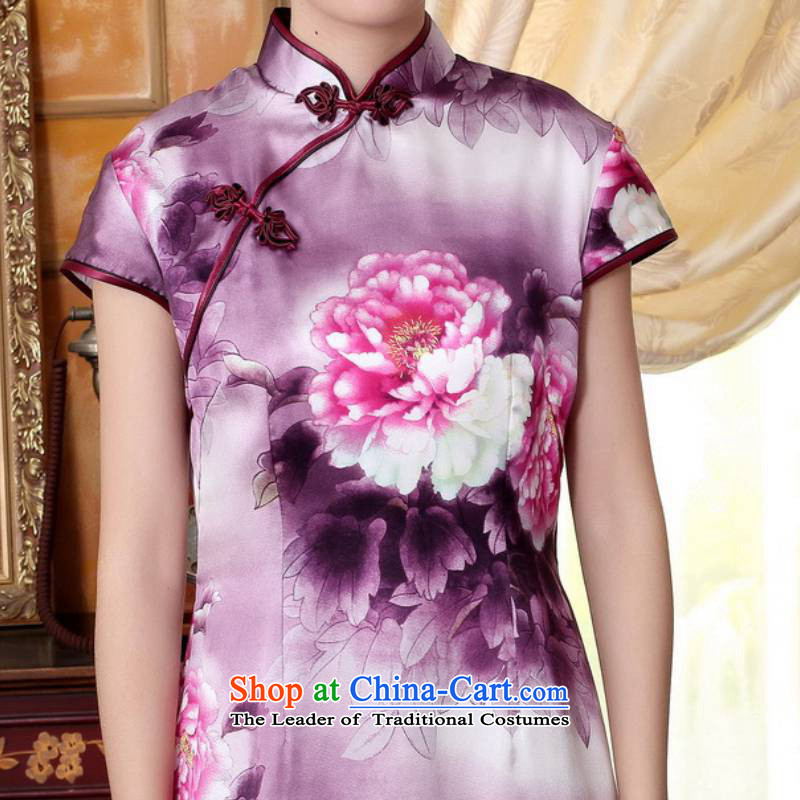 In accordance with the love of the summer l trendy new retro improvement of autumn peony silk poster positioning spend a short skirt Lgd/z0023#, Sau San qipao  2XL, figure in love l , , , shopping on the Internet