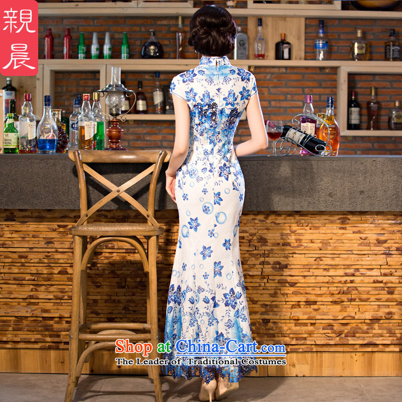 The new 2015 pro-morning improved stylish lace cheongsam dress daily Ms. summer long short-sleeved cheongsam dress long S pro-am , , , shopping on the Internet