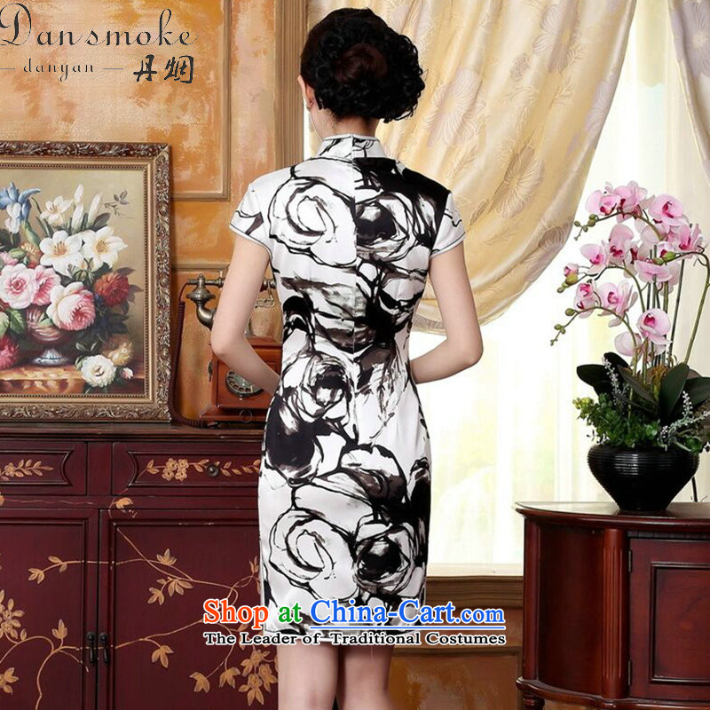 Dan smoke silk Retro classic water droplets Mock-neck herbs extract poster ink paintings of Sau San double short stretch cheongsam dress ink color M Dan Smoke , , , shopping on the Internet