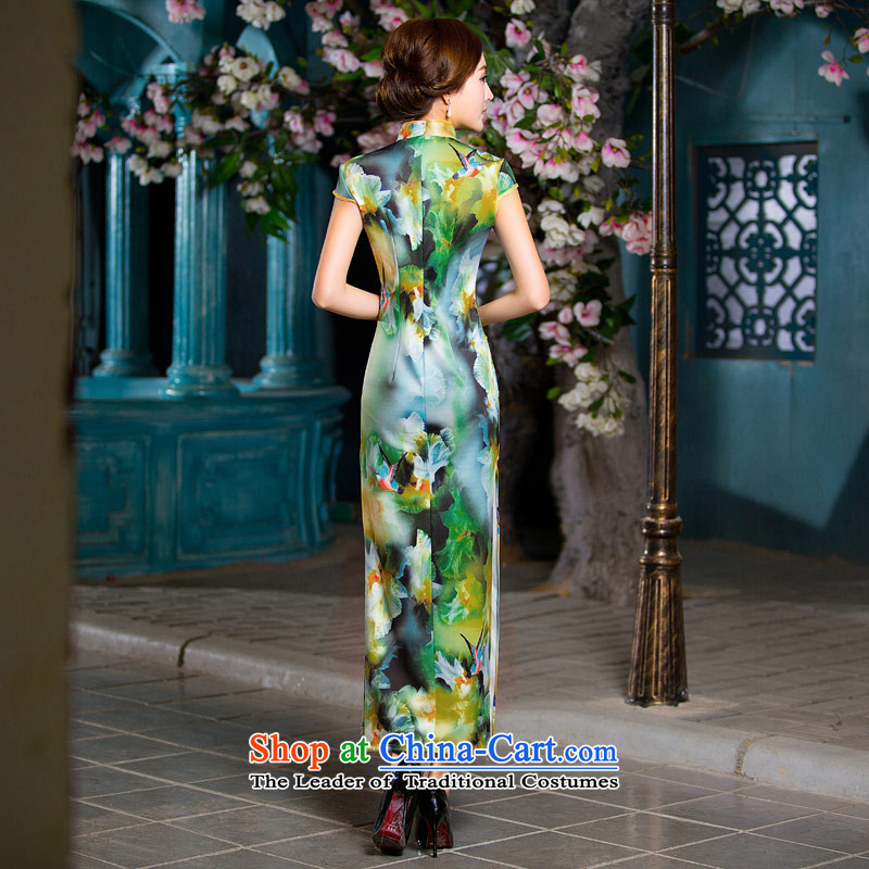 Love of the overcharged long retro 2015 Summer improved qipao New Sau San video thin collar word detained stamp of the forklift truck elegant qipao long skirt picture color M love of the overcharged shopping on the Internet has been pressed.