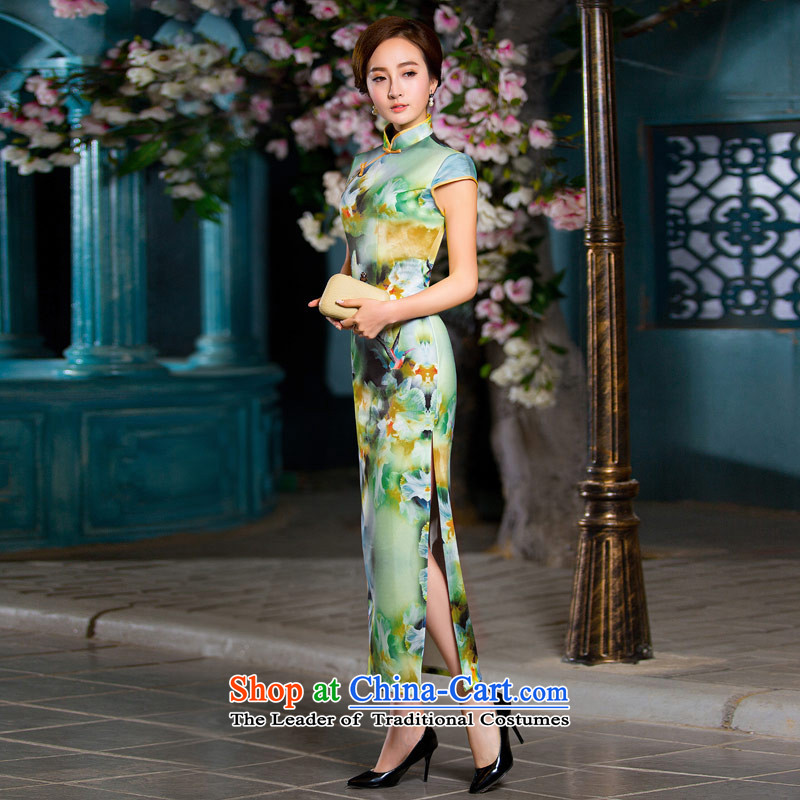 Love of the overcharged long retro 2015 Summer improved qipao New Sau San video thin collar word detained stamp of the forklift truck elegant qipao long skirt picture color M love of the overcharged shopping on the Internet has been pressed.