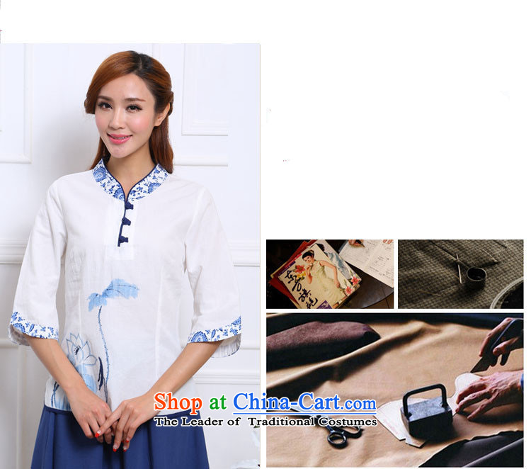 Energy Tifi Li Han-improved porcelain in Tang Dynasty cuff China wind cotton linen clothes female white XL Photo, prices, brand platters! The elections are supplied in the national character of distribution, so action, buy now enjoy more preferential! As soon as possible.