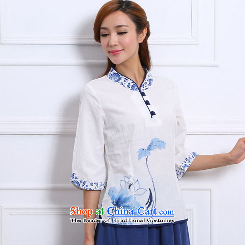 Energy Tifi Li Han-improved porcelain in Tang Dynasty cuff China wind cotton linen clothes female white XL, energy tifi (mod) has been pressed, fil shopping on the Internet