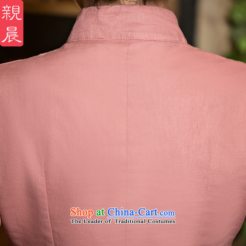 The new 2015 pro-morning daily Tang dynasty female summer qipao shirt improved stylish China wind cotton linen dresses CND leather pink + card its short skirt S pro-am , , , shopping on the Internet