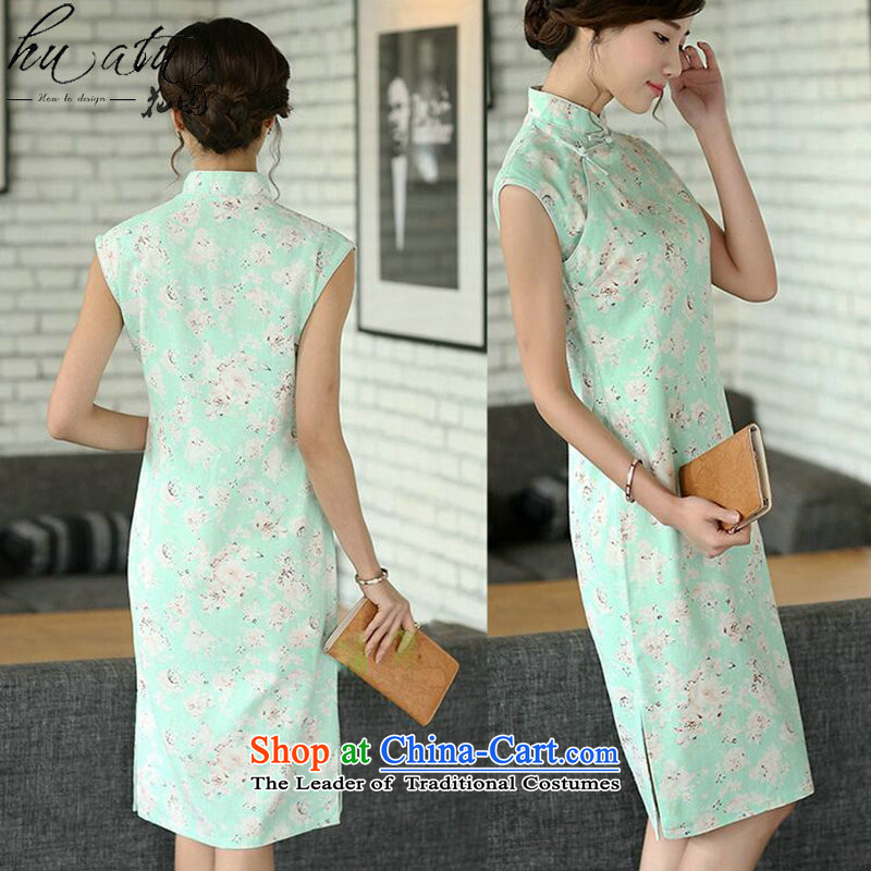 Spend the summer flowers qipao figure retro cheongsam dress, improved collar manually linen qipao Sau San Sleeveless Green Rose M, floral shopping on the Internet has been pressed.
