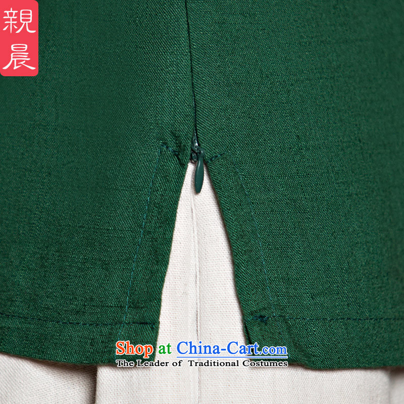 2015 new improved qipao shirt Fall/Winter Collections of ethnic Chinese Daily Ms. cotton linen dresses long-sleeved dark green 9 cuff a flower XL, pro-am , , , shopping on the Internet