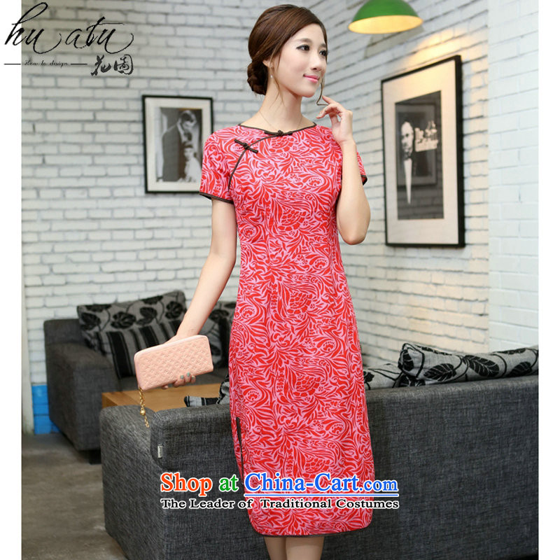 Figure for summer flowers China wind improved female cotton linen round-neck collar qipao short-sleeved manually detained in linen long qipao Cayman Pearl Sha Wah round-neck collar M, floral shopping on the Internet has been pressed.